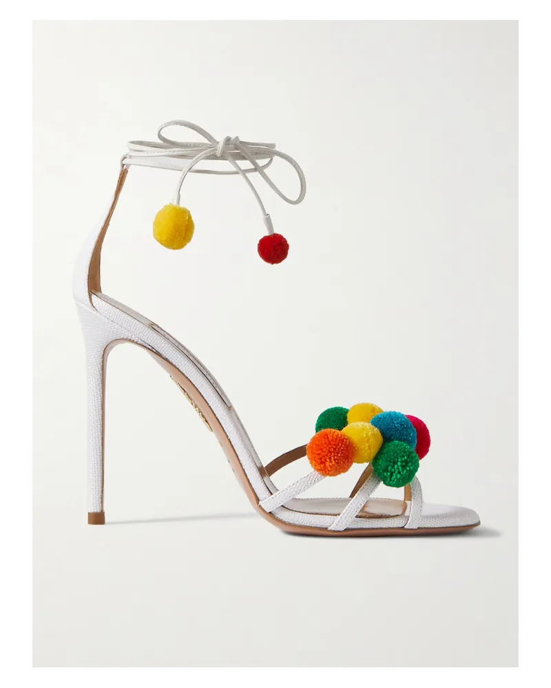 Aquazzura Fiesta 105 Sandalen Aus Raffiabast Und Leder Mit Verzierungen - Weiß Weiß