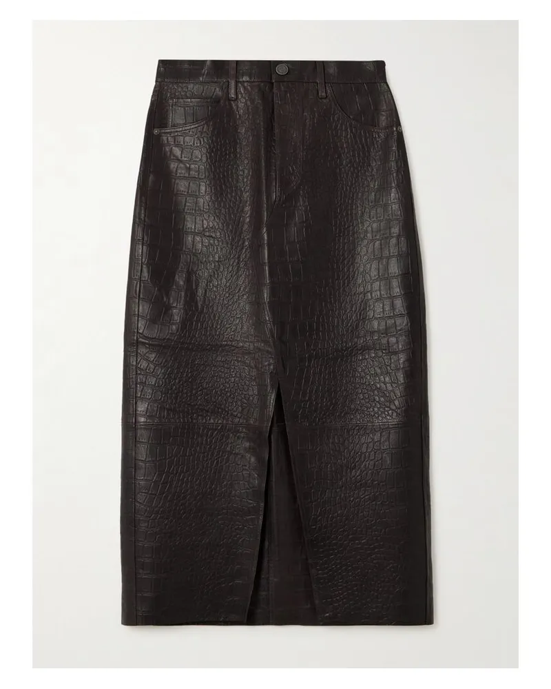 Frame Denim The Midaxi Midirock Aus Leder Mit Krokodileffekt - Braun Braun