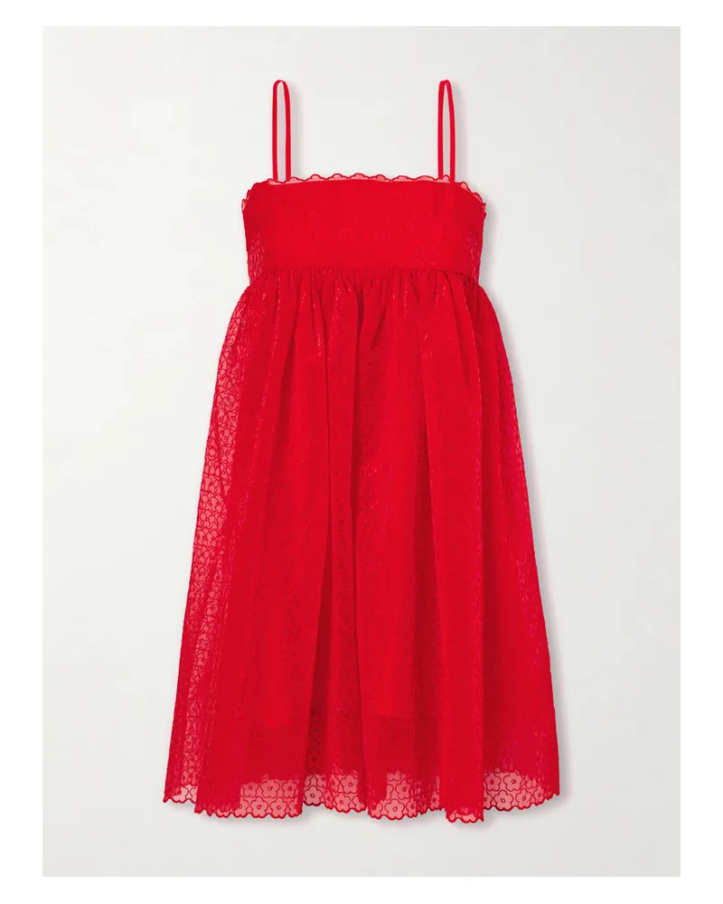 Cecilie Bahnsen Embroidered Tulle Mini Dress Red