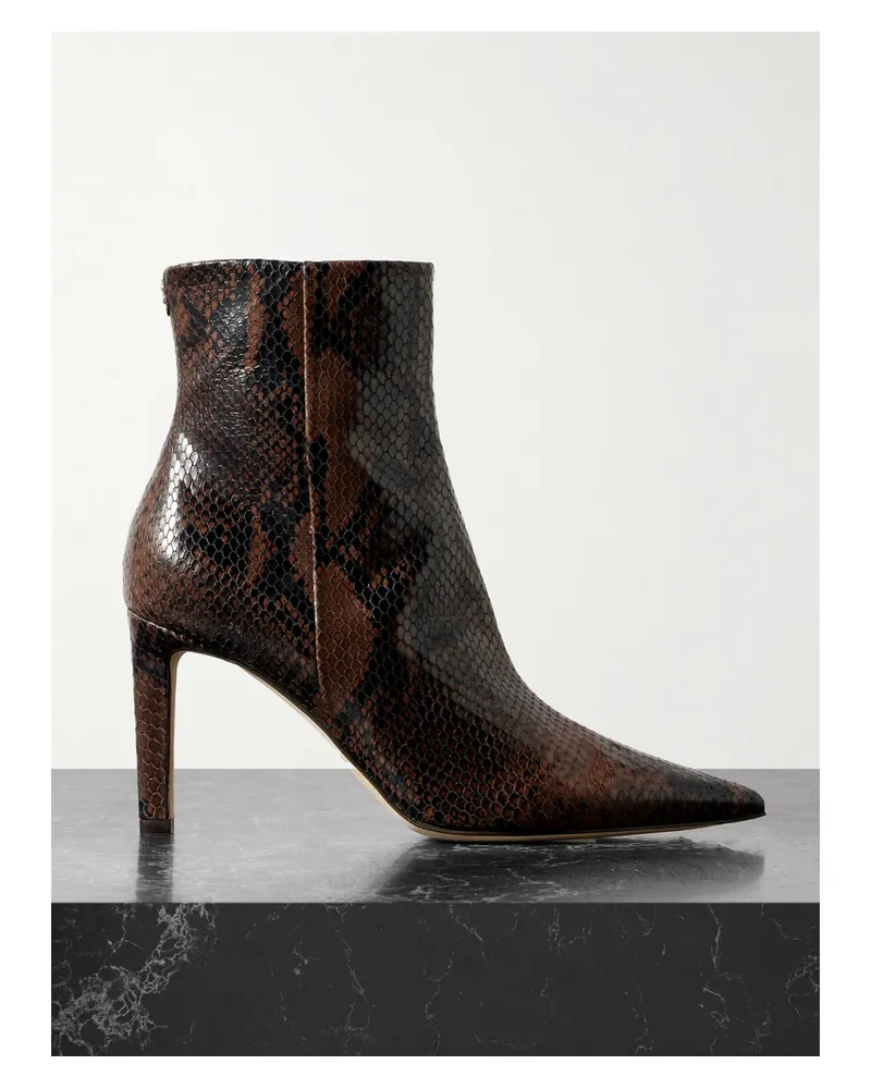 Jimmy Choo Frankie 85 Snake-effect Leather Ankle Boots - Brown Brown