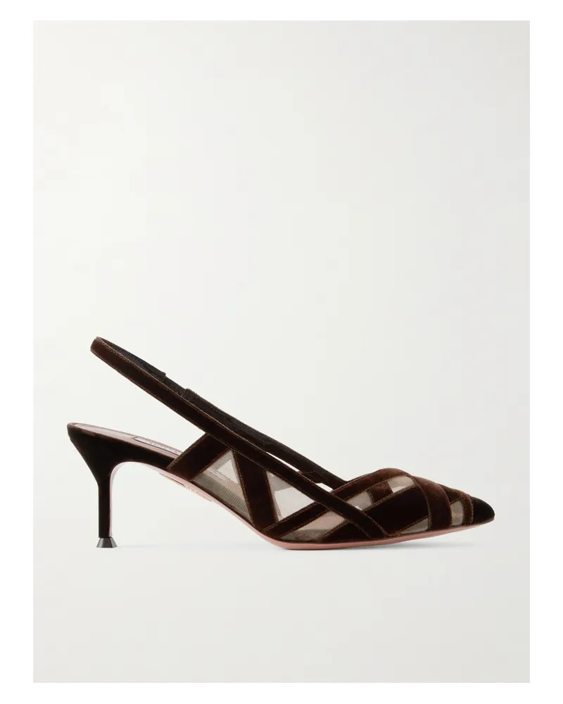 Aquazzura Wrap Me Up 65 Slingback-pumps Aus Samt Und Mesh - Braun Braun