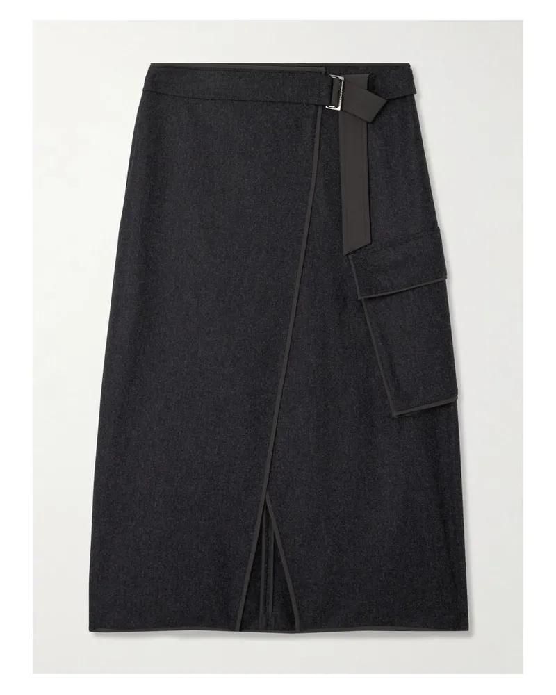 Brunello Cucinelli Midi-wickelrock Aus Wollfilz Mit Shell-besätzen - Grau Grau