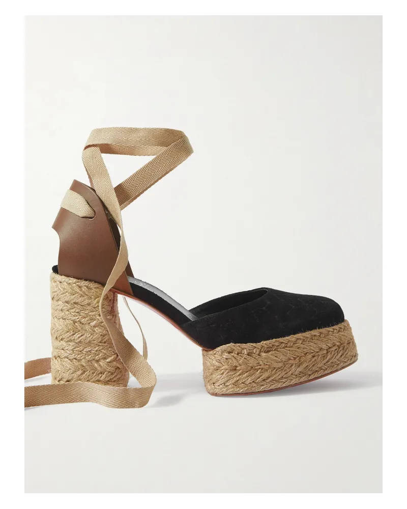 Christian Louboutin Brigissima 70 Espadrilles-plateausandalen aus Leder und Veloursleder Schwarz