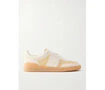 Upvillage Raffia-trimmed Suede Sneakers - Neutrals