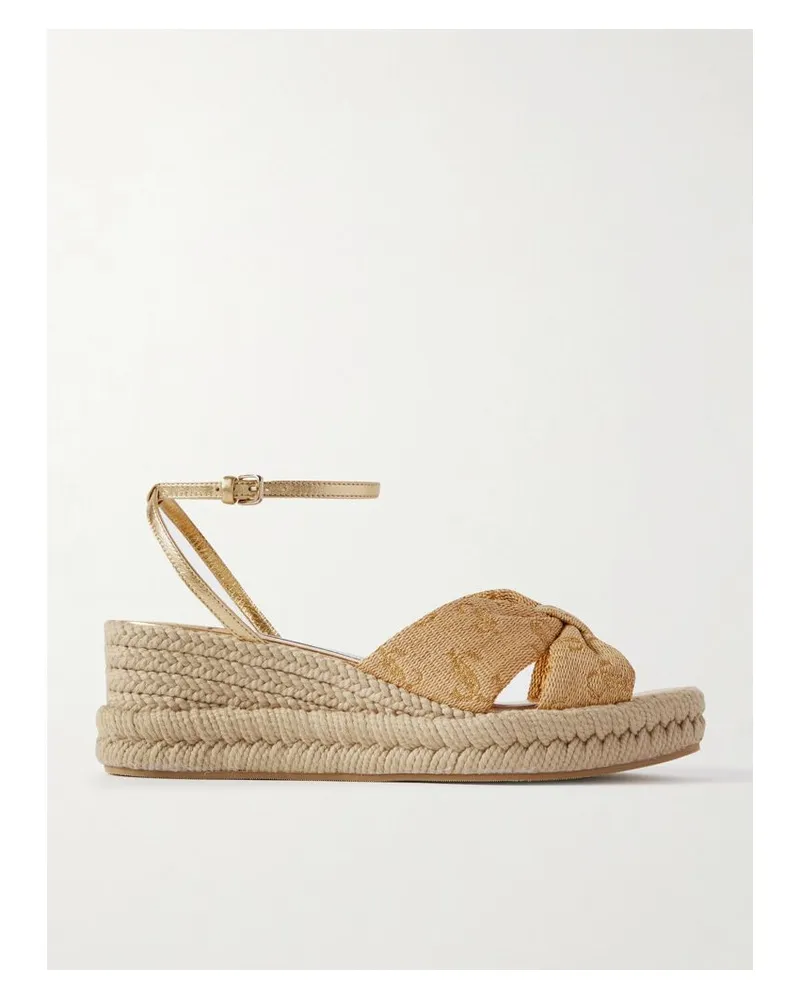 Jimmy Choo Aella 60 Wedges Aus Raffiabast Mit Jacquard-muster Und Leder - Gold Gold