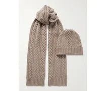 Cable-knit Cashmere Beanie And Scarf Set - Brown