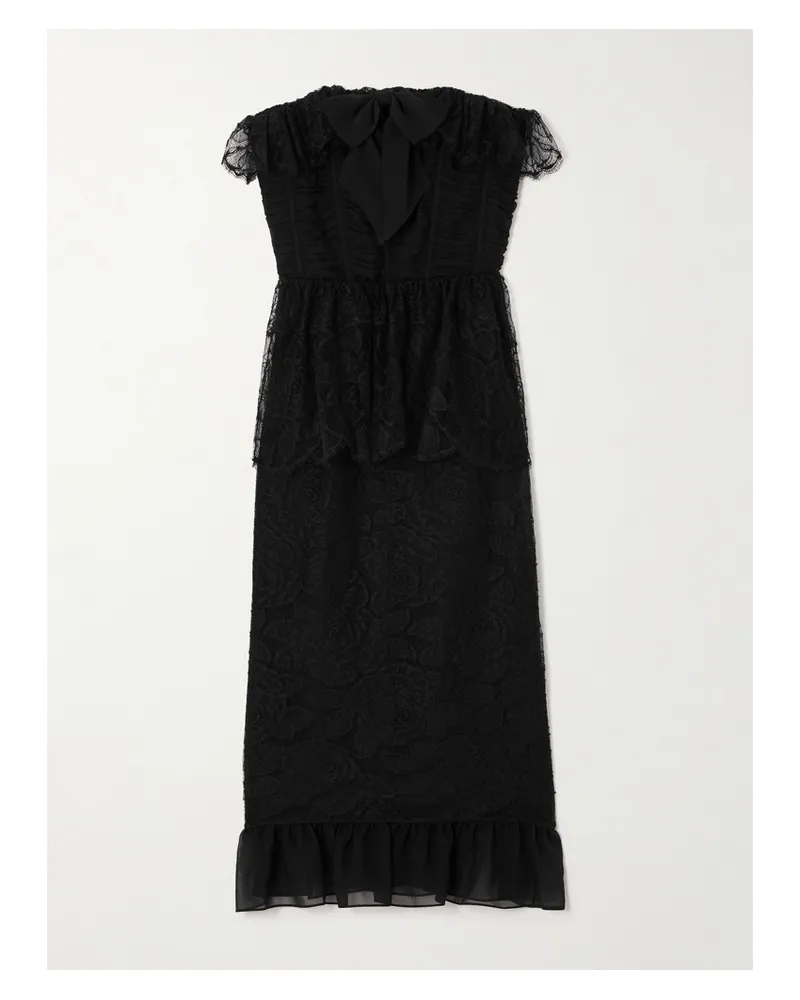 Alessandra Rich Trägerloses, Mehrlagiges Midikleid Aus Spitze Aus Einer Baumwollmischung Mit Schleife - Schwarz Schwarz