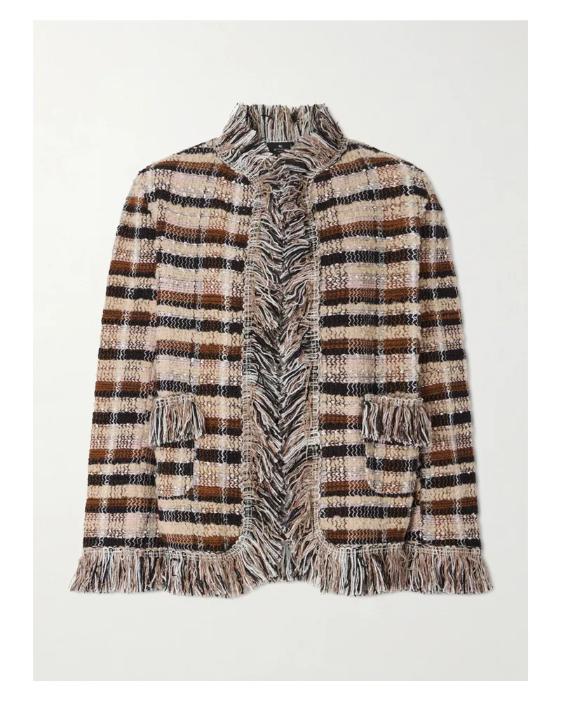 Etro Fringed Checked Tweed Jacket - Brown Brown