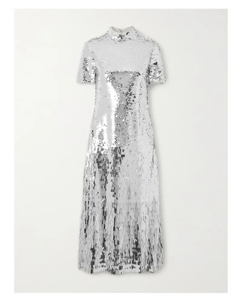 Self-Portrait Midikleid Aus Tüll Mit Pailletten Und Fransen - Silber Silber