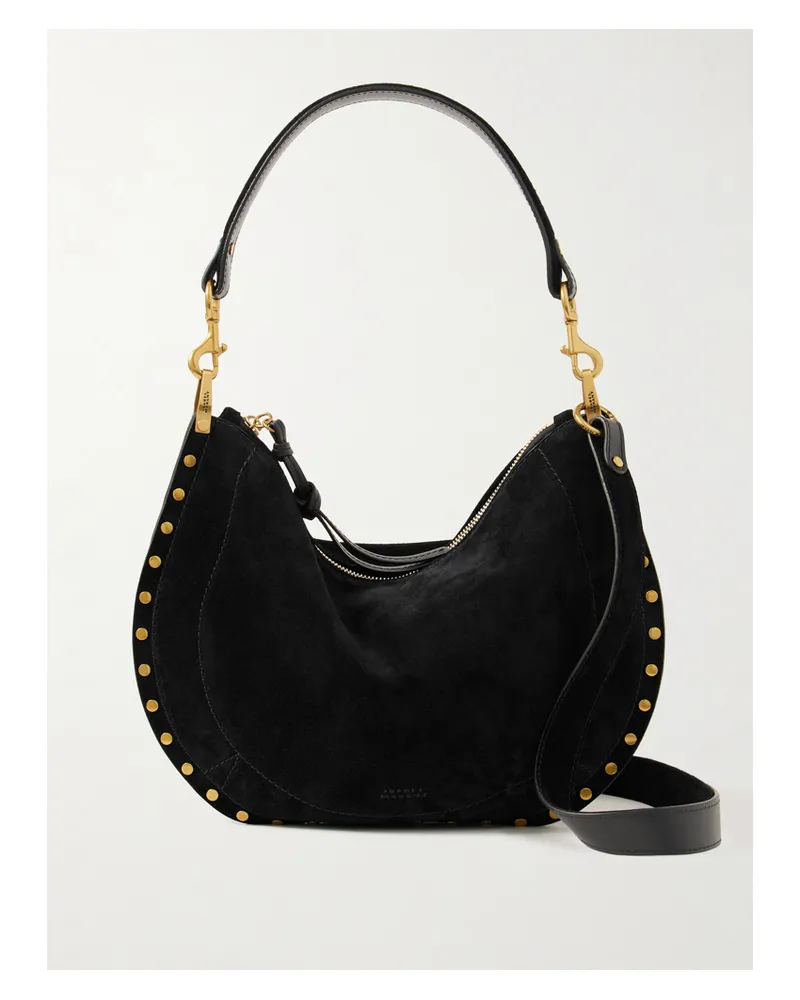 Isabel Marant Oskan Soft Leather-trimmed Studded Suede Shoulder Bag - Black Black