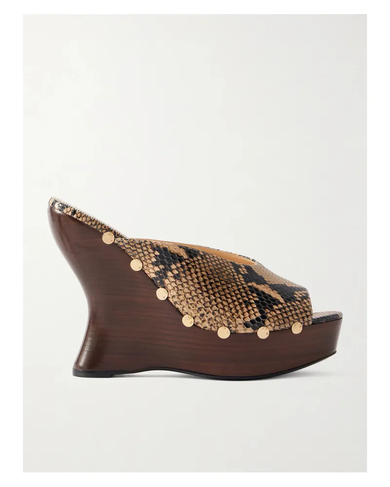 Magda Butrym Studded Snake-effect Leather Wedge Mules - Animal Print Animal
