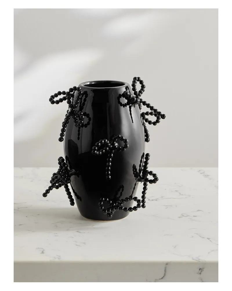 Completedworks Small Faux Pearl-embellished Ceramic Vase - Black Black