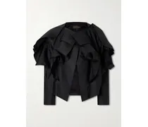 Ruffled Frayed Gabardine Jacket - Black