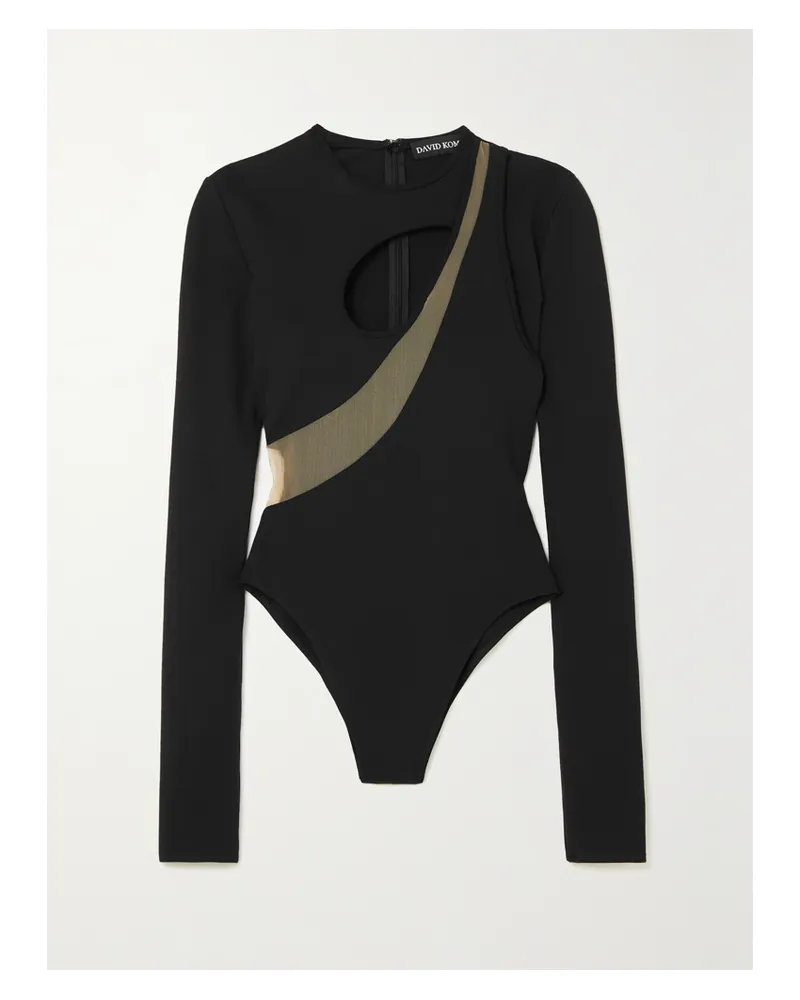 David Koma Body Aus Stretch-jersey Mit Tülleinsatz Und Cut-outs - Schwarz Schwarz