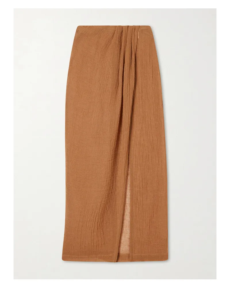 Lisa Marie Fernandez Pareo Aus Gaze Aus Einer Leinenmischung In Knitteroptik Mit Falten - Braun Braun