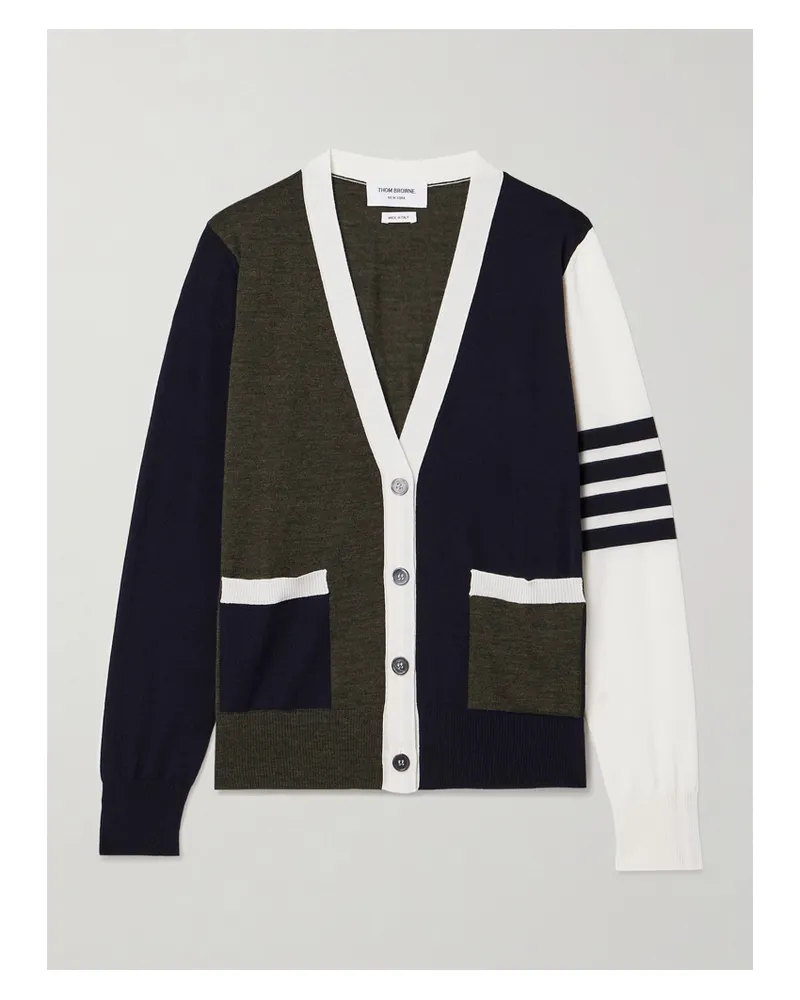 Thom Browne Fun Mix Cardigan Aus Wolle In Colour-block-optik Mit Streifen - Grau Grau