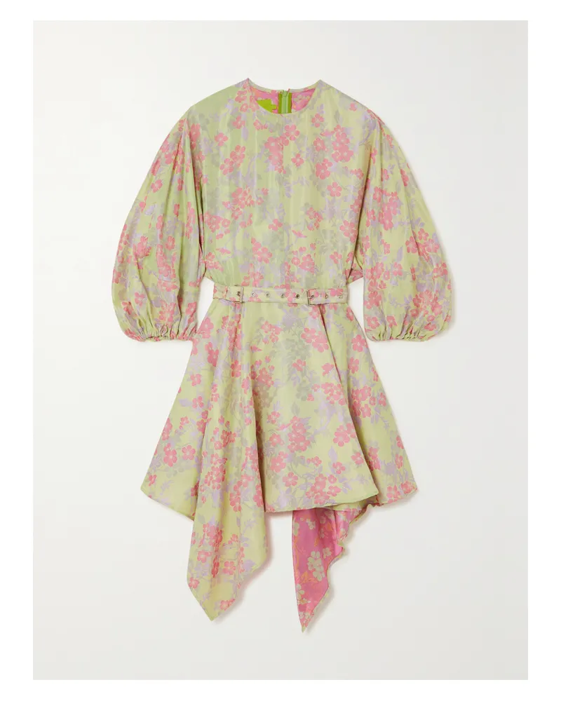 Marques ' Almeida Asymmetrisches Minikleid Aus Brokat Mit Gürtel Und Raffungen - Grün Grün