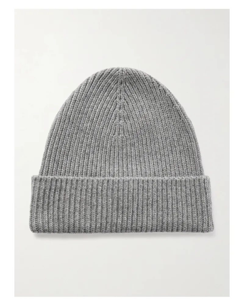 Johnstons of Elgin Ribbed Cashmere Beanie - Gray Gray