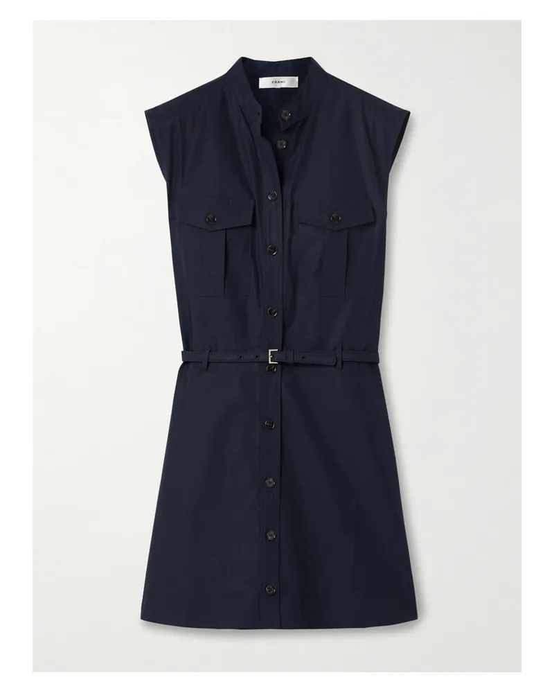 Frame Denim Mini-hemdblusenkleid Aus Baumwollpopeline Mit Gürtel - Blau Blau