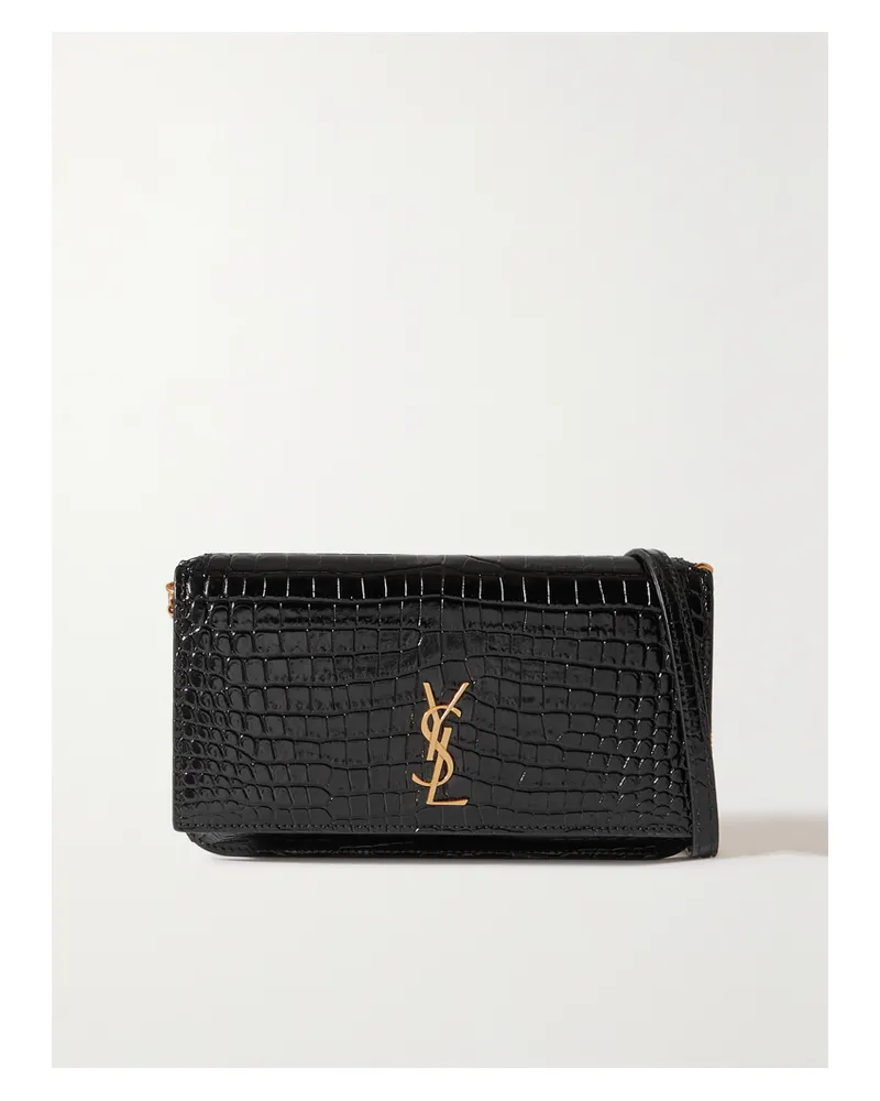 Saint Laurent Cassandre Strap Leather Phone Case - Black Black