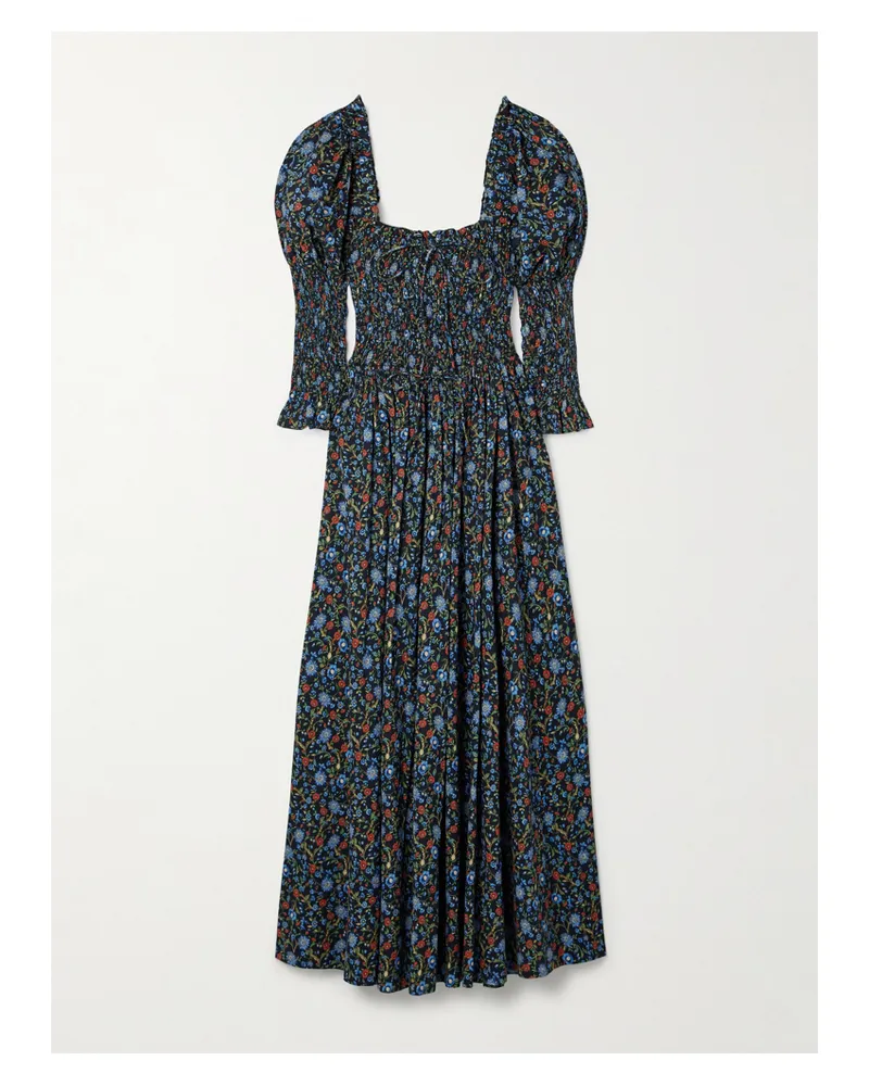 DÔEN Bijou Midikleid Aus Biobaumwoll-voile Mit Blumenprint Und Raffungen - Mehrfarbig Mehrfarbig
