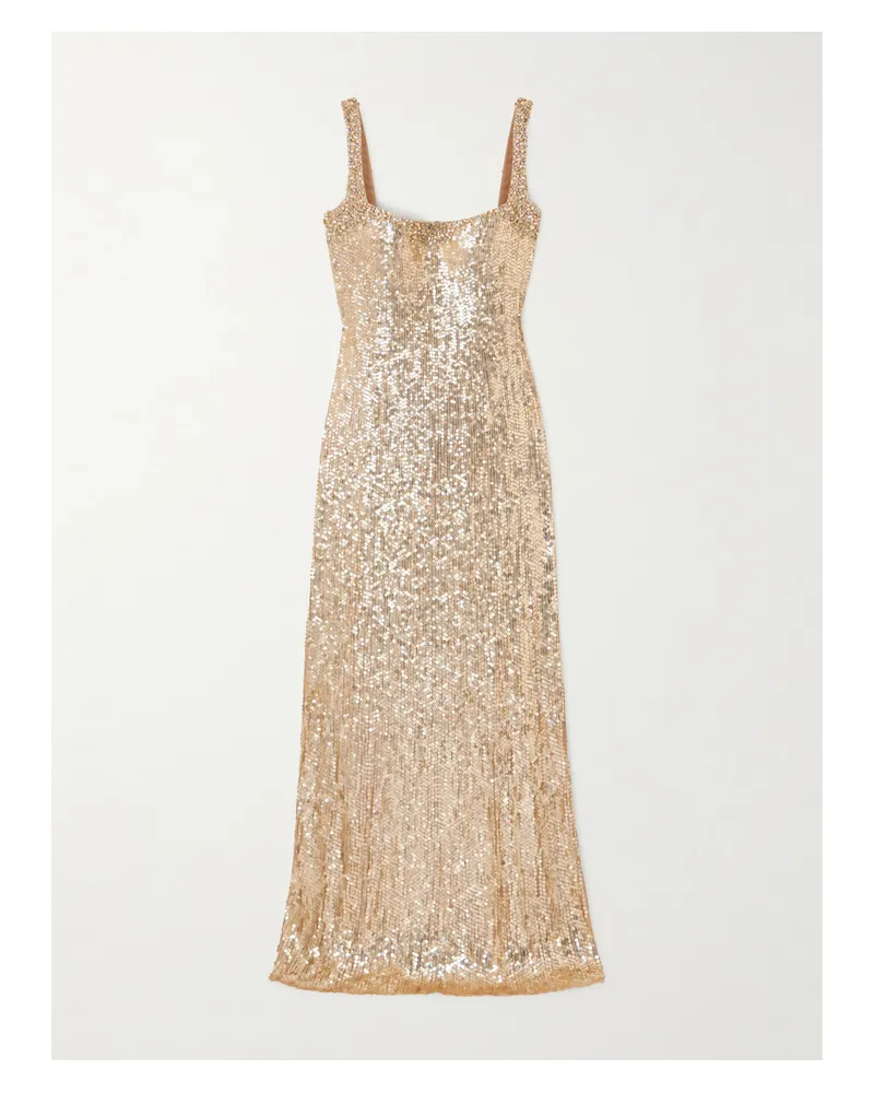 Jenny Packham Lettie Crystal-embellished Sequined Tulle Gown - Gold Gold