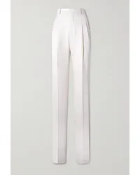 Saint Laurent Hose mit Geradem Bein aus Wolle mit Falten Elfenbein