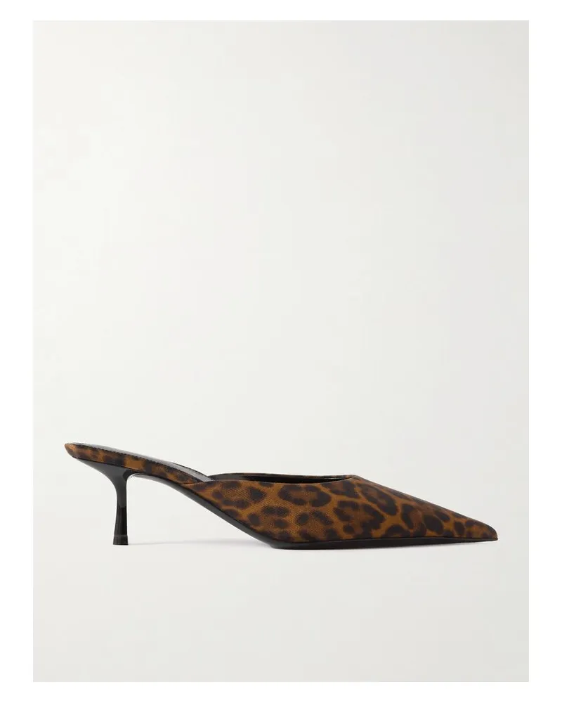 Saint Laurent Barbara Mules Aus Twill Mit Spitzer Kappe Und Leopardenprint - Schwarz Schwarz