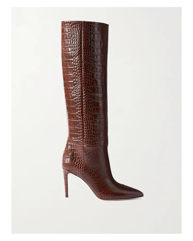 Paris Texas Stiletto Kniehohe Stiefel Aus Leder Mit Krokodileffekt - Braun Braun