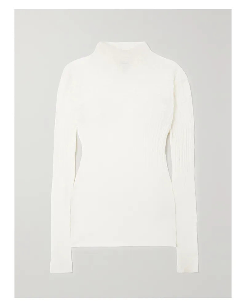 Bottega Veneta Ribbed Pointelle-knit Cotton-blend Sweater - White White