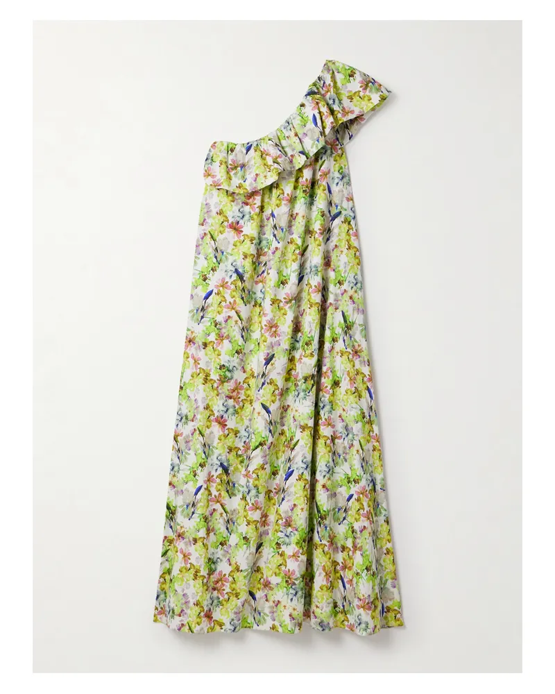 Kika Vargas Net Sustain Bonnie Asymmetrisches Maxikleid Aus Baumwollpopeline Mit Blumenprint Und Rüschen - Grün Grün