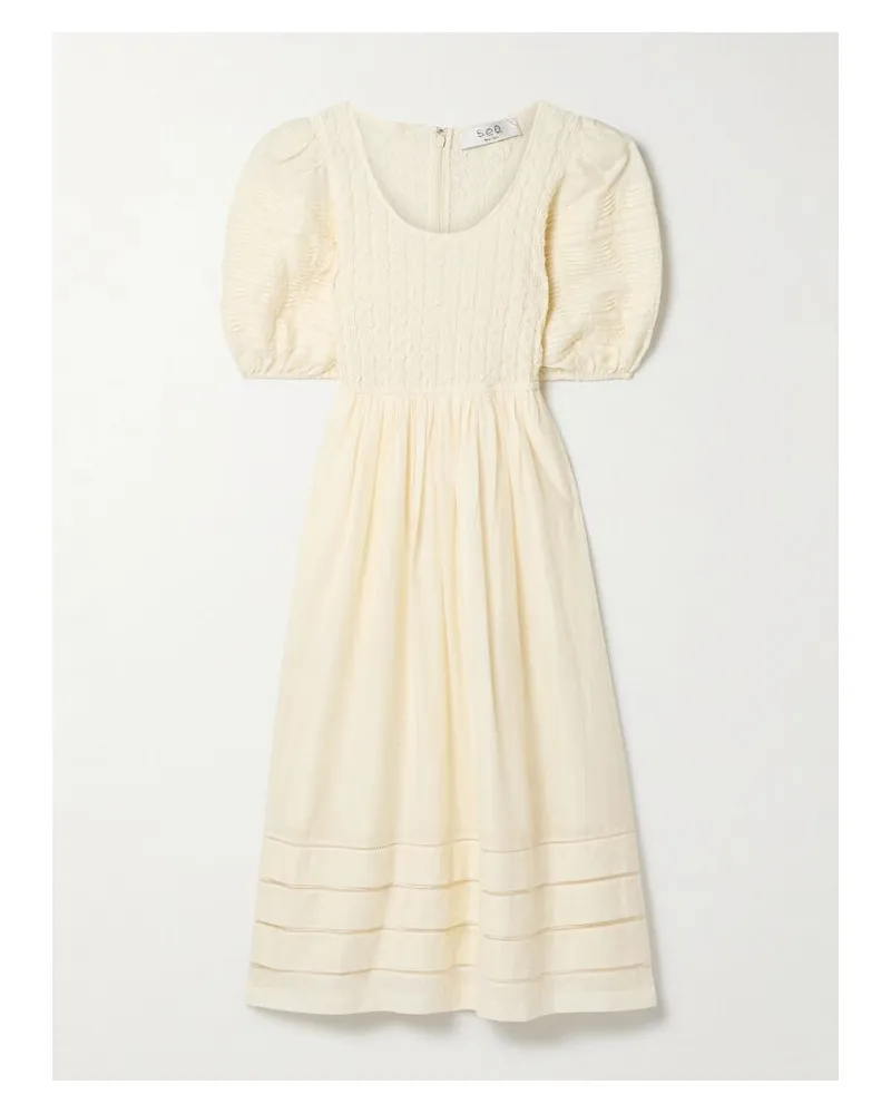 Sea Myra Midikleid Aus Baumwoll-voile Mit Raffungen - Creme Creme