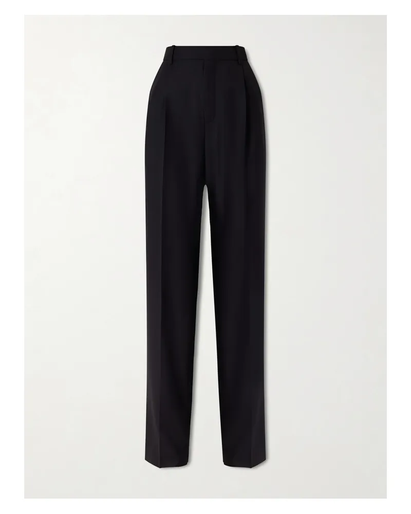 Saint Laurent Hose Mit Geradem Bein Aus Wolle Mit Falten - Schwarz Schwarz