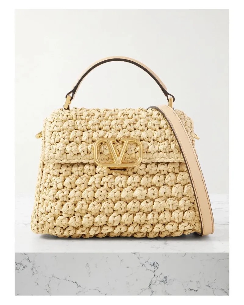 Valentino Garavani Vsling Kleine Schultertasche Aus Gehäkeltem Raffiabast Mit Lederbesätzen - Neutral Neutral