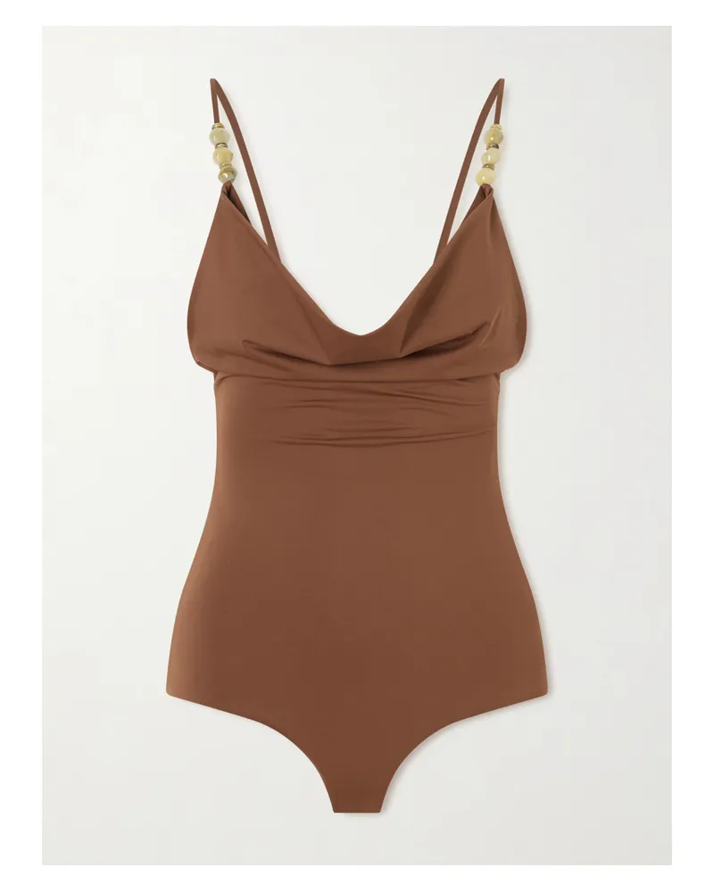 Magda Butrym Embellished Cowl-neck Swimsuit - Brown Brown