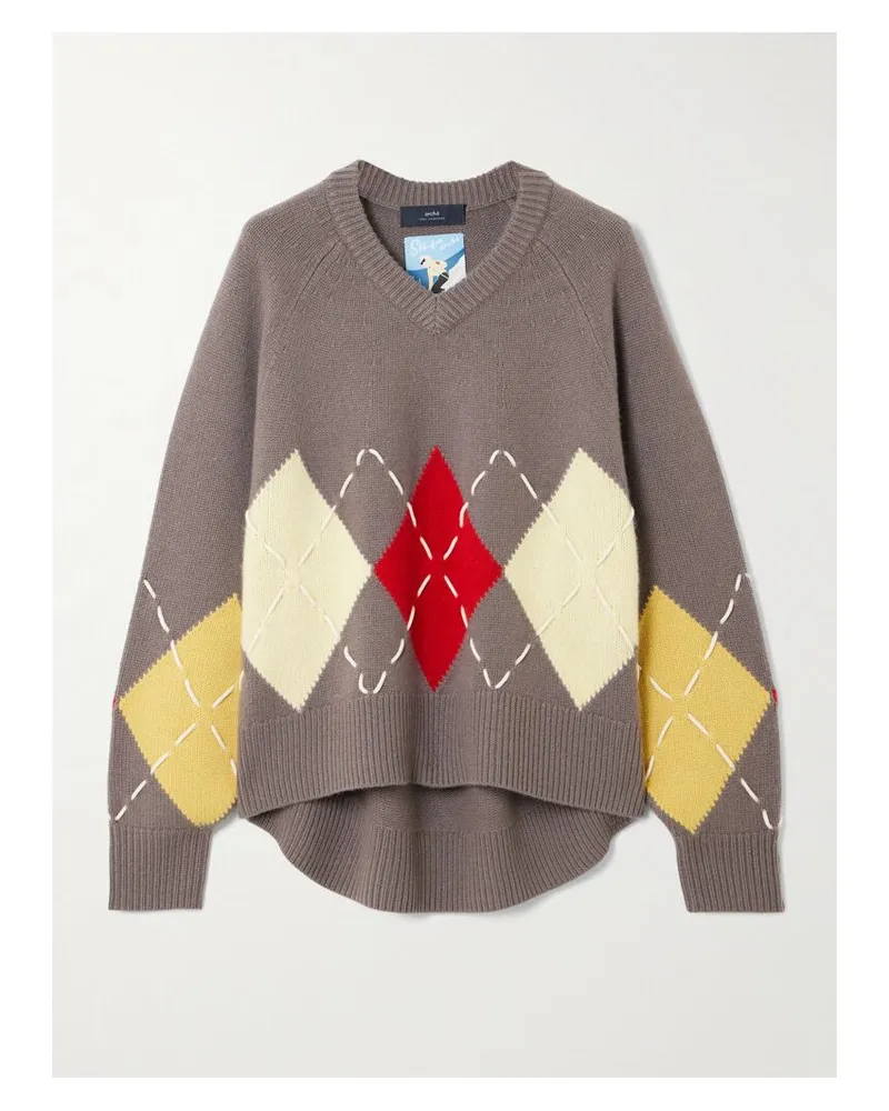 arch4 Sloane Pullover Aus Kaschmir Mit Argyle-muster Und Stickereien - Neutral Neutral