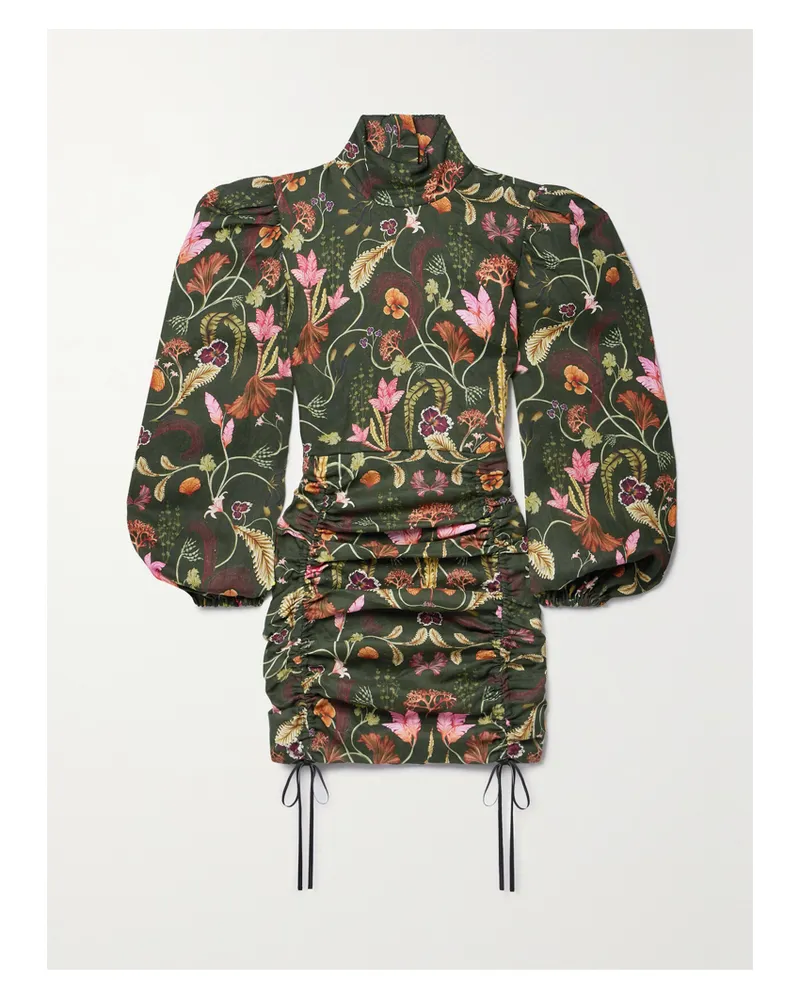 AGUA BENDITA Net Sustain Guaba Habitat Minikleid Aus Leinen Mit Print Und Raffungen - Grün Grün