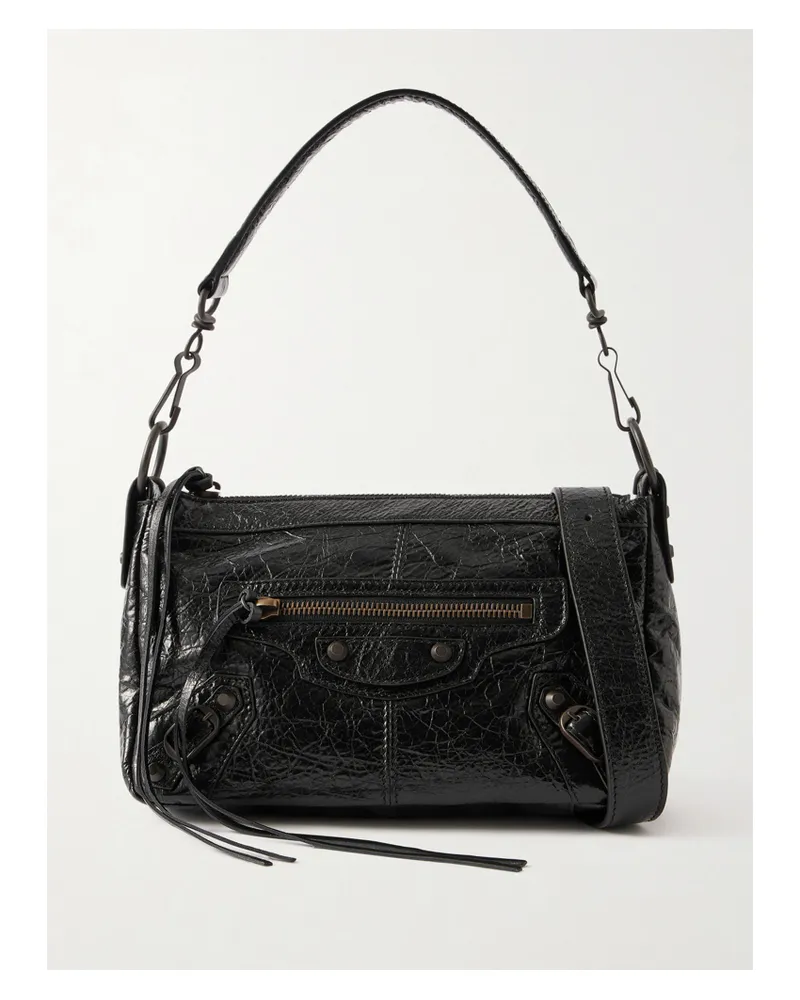 Balenciaga Le City Crinkled-leather Shoulder Bag - Black Black