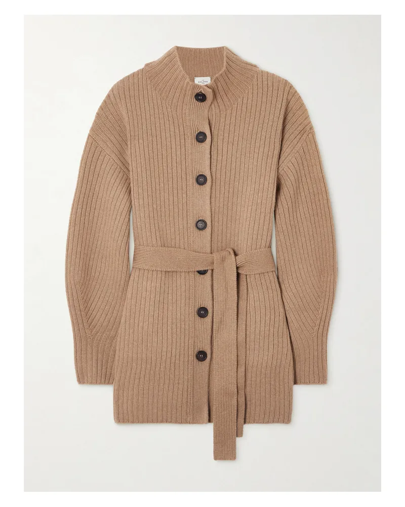 Le Kasha 1918 Cotai Belted Ribbed Organic Cashmere Cardigan - Brown Brown