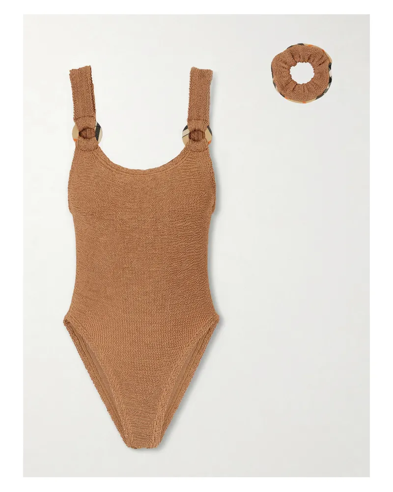 Burberry Hunza G Domino Embellished Original Crinkle™ Swimsuit - Brown Brown