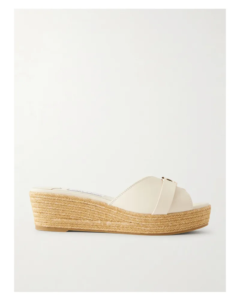 Jimmy Choo Leda Espadrille-mules Aus Leder Mit Logoverzierung Und Plateau - Wollweiß Wollweiß