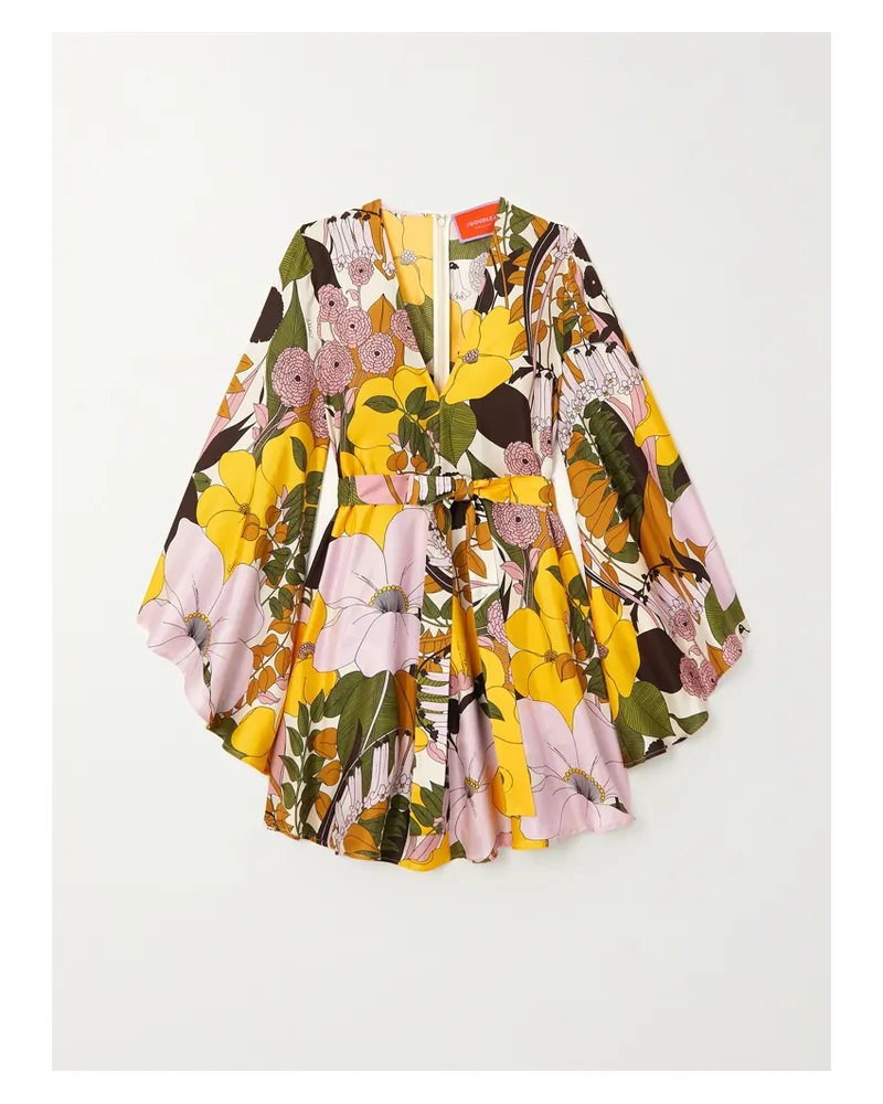 La DoubleJ Magnifico Minikleid Aus Seide Mit Raffungen Und Blumenprint - Pink Pink