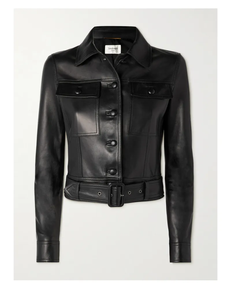 Saint Laurent Belted Leather Biker Jacket - Black Black