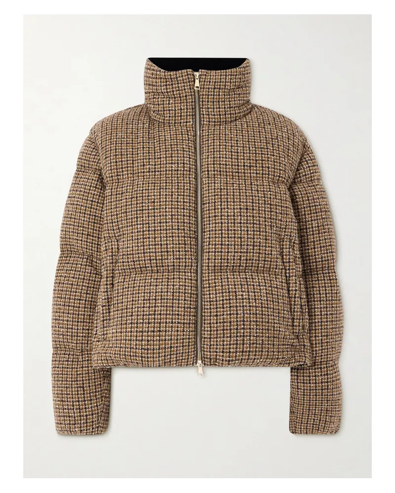 Moncler Seboune Daunenjacke aus Kariertem Tweed aus einer Wollmischung Braun