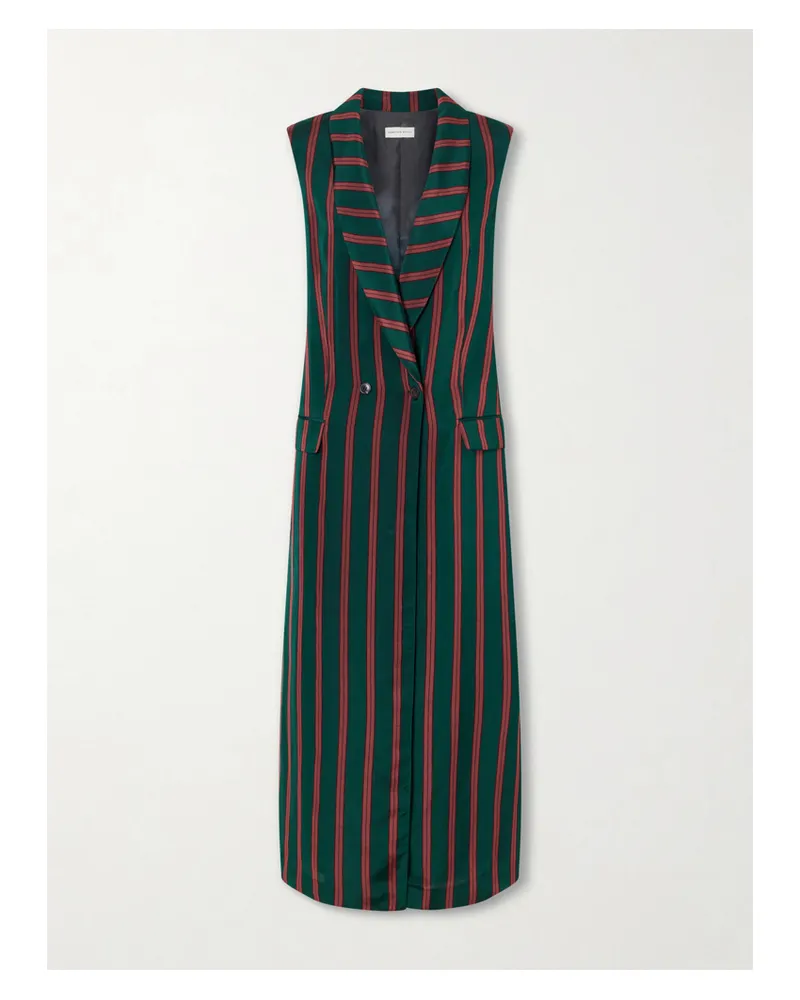 Dries van Noten Covy Striped Satin Long Coat - Green Green