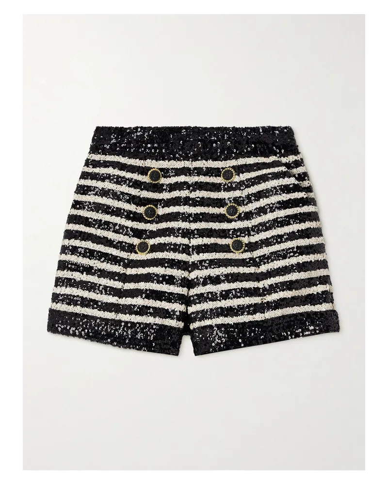 Balmain Gestreifte Shorts aus Cady Schwarz