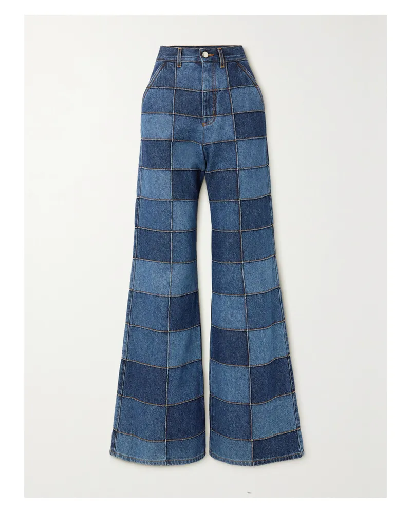Chloé Hoch Sitzende Jeans Mit Weitem Bein In Patchwork-optik - Blau Blau
