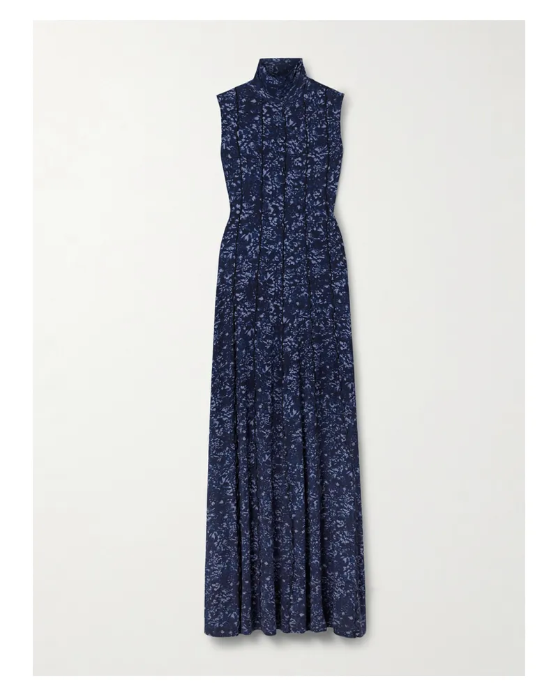 Proenza Schouler Valentina Maxikleid Aus Bedrucktem Stretch-jersey Mit Stehkragen - Blau Blau
