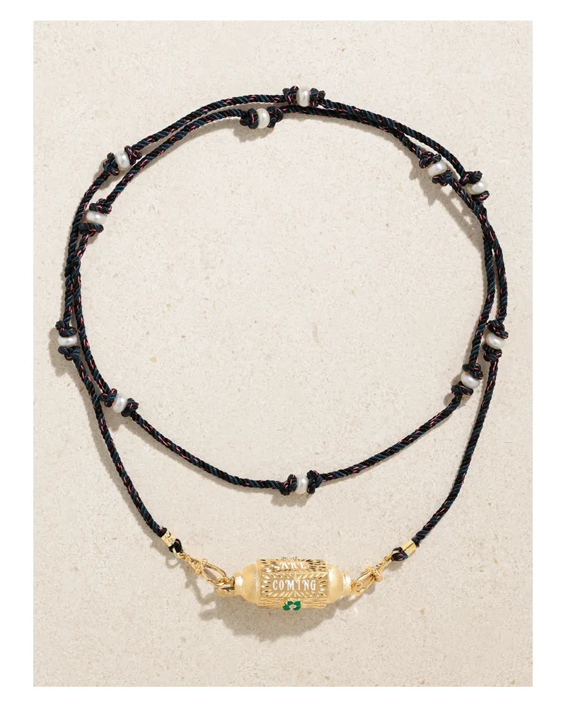Marie Lichtenberg Good Things Locket Kette Mit Emaille, Perlen, Diamanten, Onyxen Und Details Aus 14 Karat Gold Gold