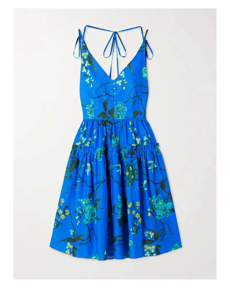 Erdem Minikleid Aus Einer Baumwoll-leinenmischung Mit Blumenprint - Blau Blau